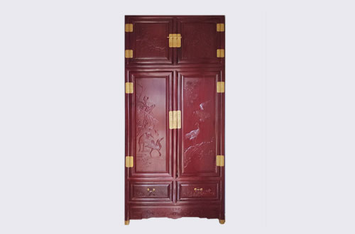 房山高端中式家居装修深红色纯实木衣柜