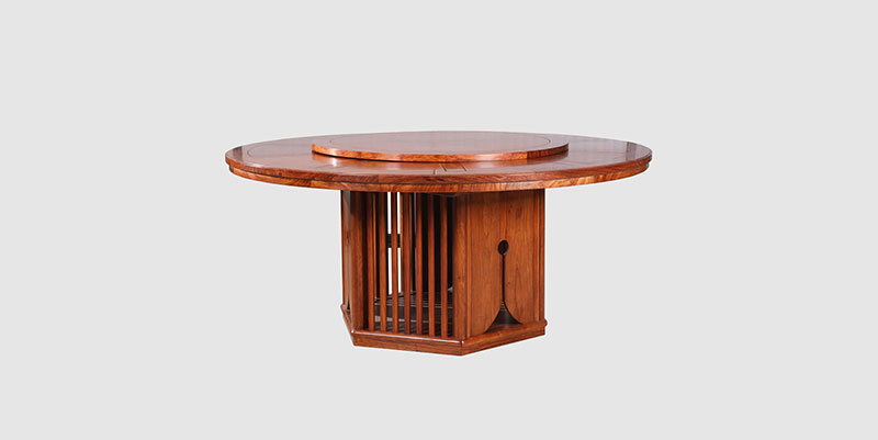 房山中式餐厅装修天地圆台餐桌红木家具效果图